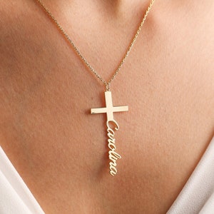 Cross name necklace, Baptism Gift, Personalized Cross Necklace with Name, Christian Gifts for Christening, Gifts For Mom, Mothers Day Gift