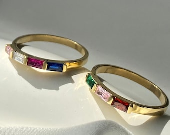 Baguette Birthstone Ring, Custom Stackable Gemstone Ring, Perfect for Everyday, Personalized Gifts for Mom, Baby Shower Gift, Christmas Gift