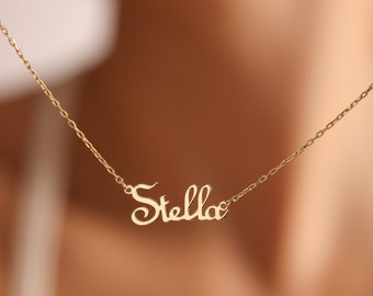 Gold Namenskette, Namensplattierter Schmuck, personalisiertes Geschenk, Halskette für Frauen, benutzerdefinierte Namenskette, Brautjungferngeschenk, Muttertagsgeschenke