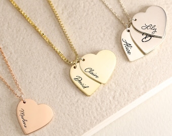 Custom Engraved Heart Necklace, Personalized Family Necklace With Kids Names, Multiple Heart Necklace, Mothers Day Necklace, Mom Necklace