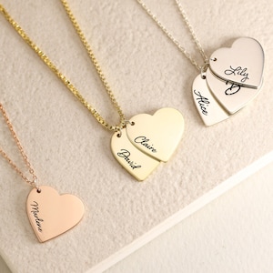 Custom Engraved Heart Necklace, Personalized Family Necklace With Kids Names, Multiple Heart Necklace, Mothers Day Necklace, Mom Necklace
