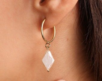 Baroque Pearl Hoop Earrings, Pearl Drop Earrings, Vintage Style Earrings, Pearl Jewelry, Bridal Earring, Bridesmaid Gifts, Anniversary Gift
