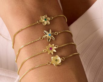 Personalized Birth Flower Bracelet, Birth Month Bracelet, Birth Flower Jewelry, Gold Dainty Bracelet, Mom Bracelet, Christmas Gift For Her