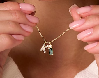 Dainty Initial Necklace with Birthstone, Custom Initial Necklace, Personalized Necklace, Birthstone Jewelry, Mom Necklace, Christmas Gift
