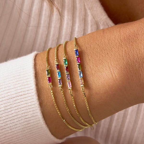 Pulsera de oro con piedra de nacimiento personalizada, pulsera con piedra de nacimiento familiar, pulsera personalizada para mamá con piedras de nacimiento para niños, regalo de Navidad para ella.