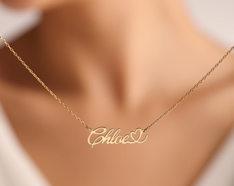 14K Gold Heart Name Necklace, Personalized Heart Necklace, Name Necklace, Personalized Gifts, Valentines Day Gift, Minimalist Necklace
