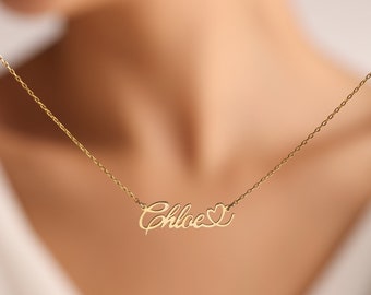 Collar de nombre de corazón de oro de 14K, collar de corazón personalizado, collar de nombre, regalos personalizados, regalo del día de San Valentín, collar minimalista