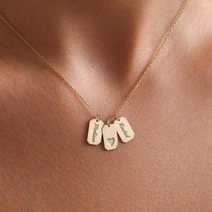 Collar delicado con etiqueta inicial, collar con colgante de letra grabada personalizada, collar con barra personalizada, collar con etiqueta familiar, collar minimalista