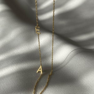 Gold Initial Necklace, Sideways Initial Necklace, Custom Letter Necklace, Personalized Jewelry, Gift For Her, Christmas Gift, Mothers Gifts image 3