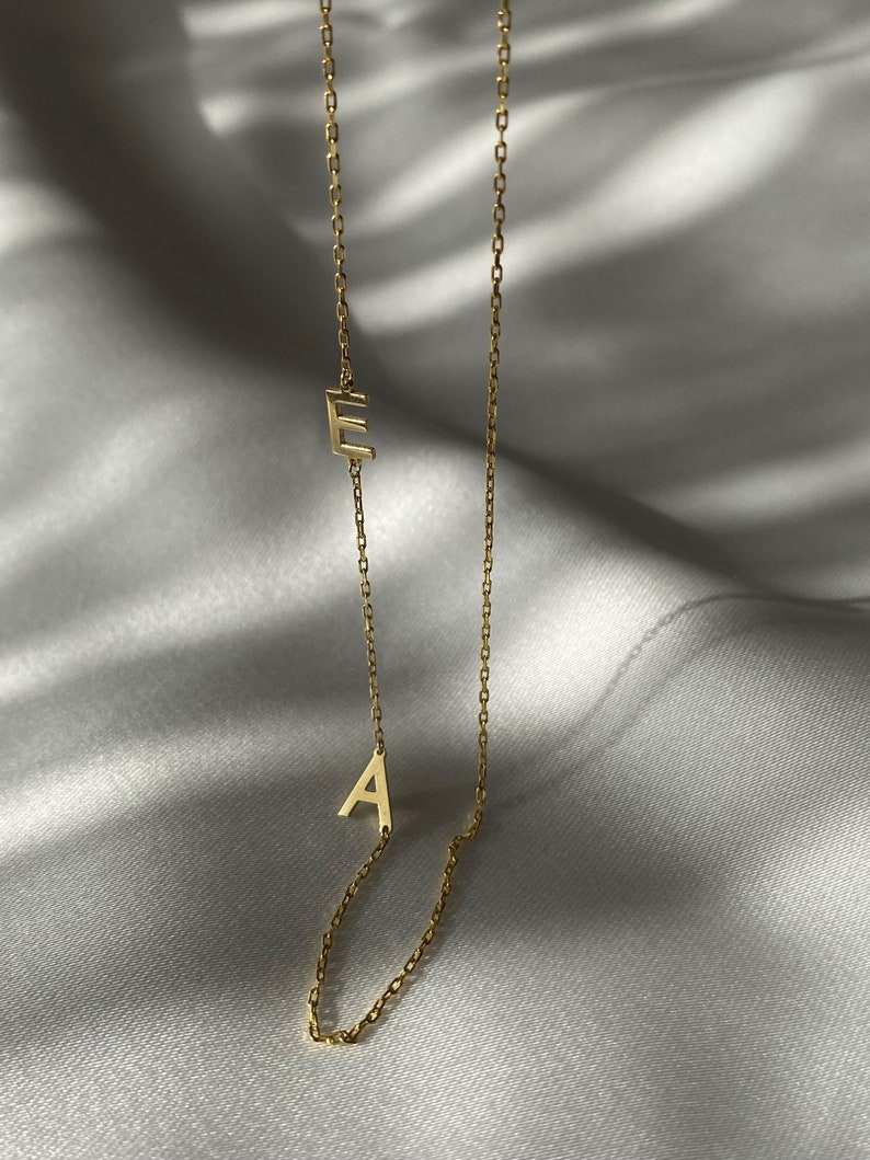 Gold Initial Necklace, Sideways Initial Necklace, Custom Letter Necklace, Personalized Jewelry, Gift For Her, Christmas Gift, Mothers Gifts image 3