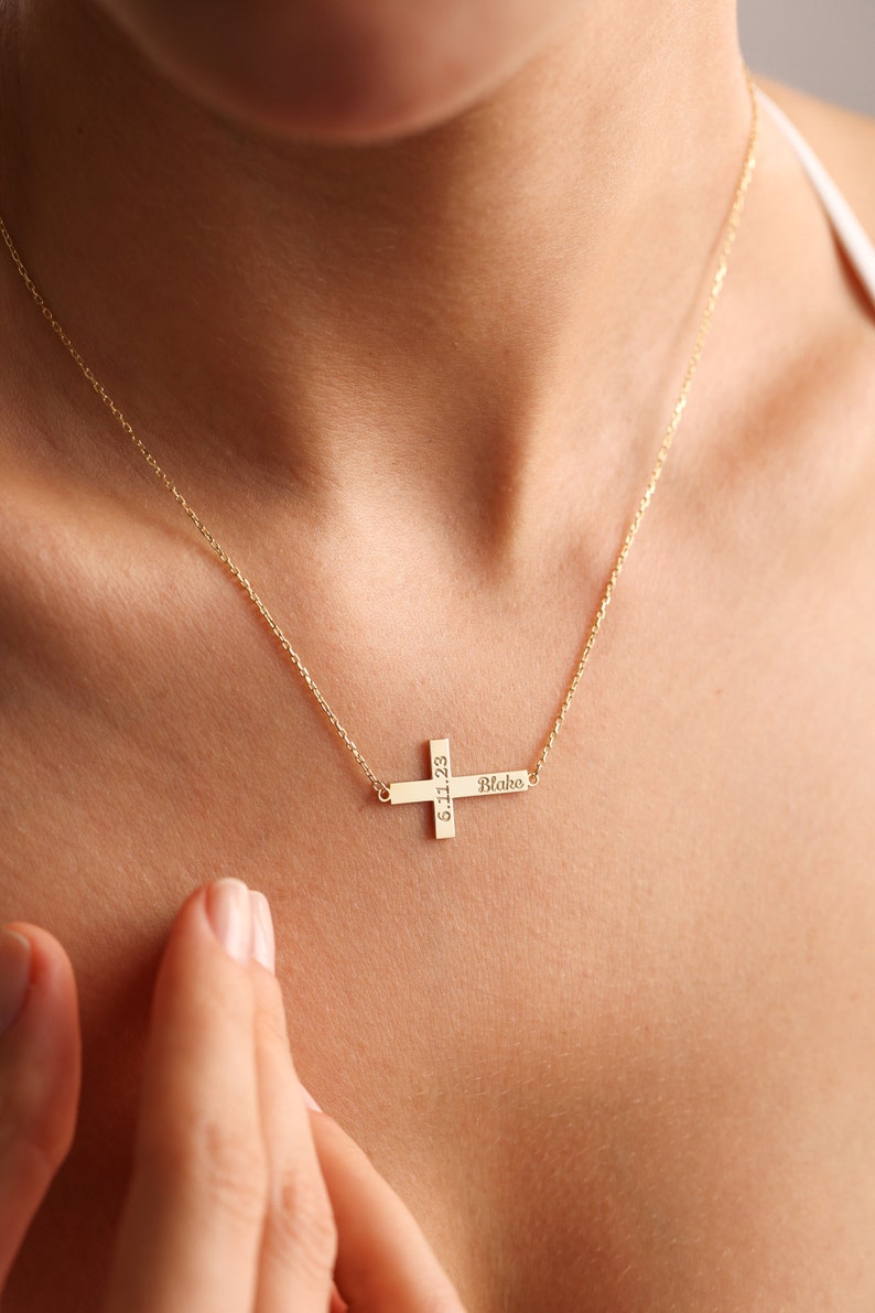 Personalized Cross name necklace, Baptism Gift, Engraved Cross Necklace with Name, Christian Gifts for Christening, Christmas Gift image 9