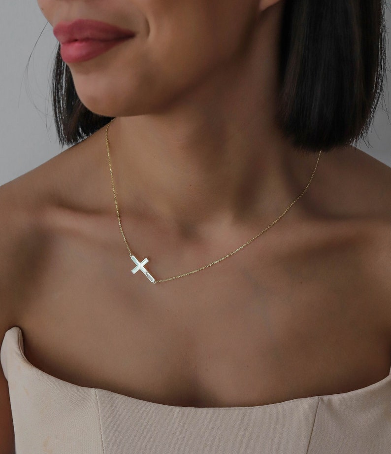 Cross name necklace, Baptism Gift, Personalized Cross Necklace with Name, Christian Gifts for Christening, Minimalist Necklace, Gift For Her image 7