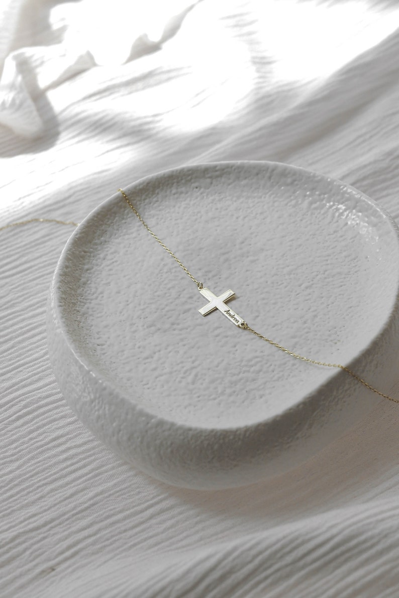 Cross name necklace, Baptism Gift, Personalized Cross Necklace with Name, Christian Gifts for Christening, Minimalist Necklace, Gift For Her image 4