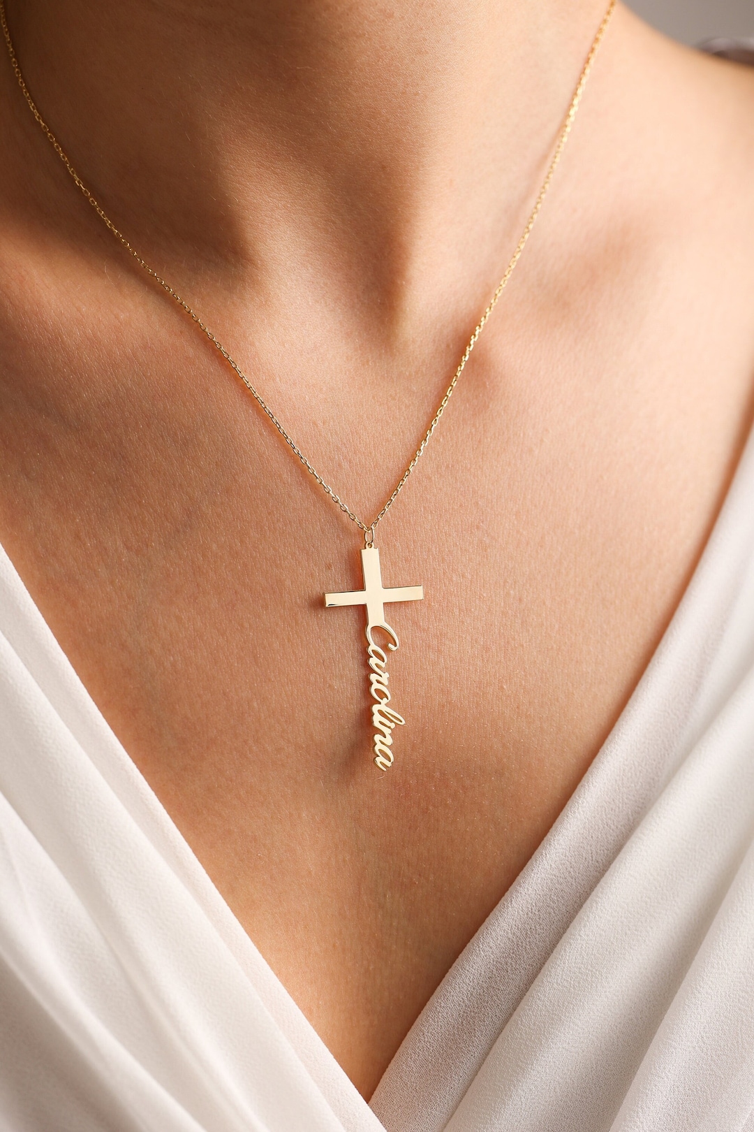 Cross Name Necklace, Baptism Gift, Personalized Cross Necklace With