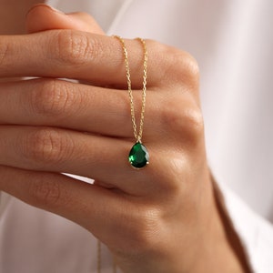 Emerald Green Necklace, May Birthstone Pendant, Gold Filled Emerald Necklace, Teardrop Emerald Jewelry, Minimalist Necklace, Christmas Gift image 5