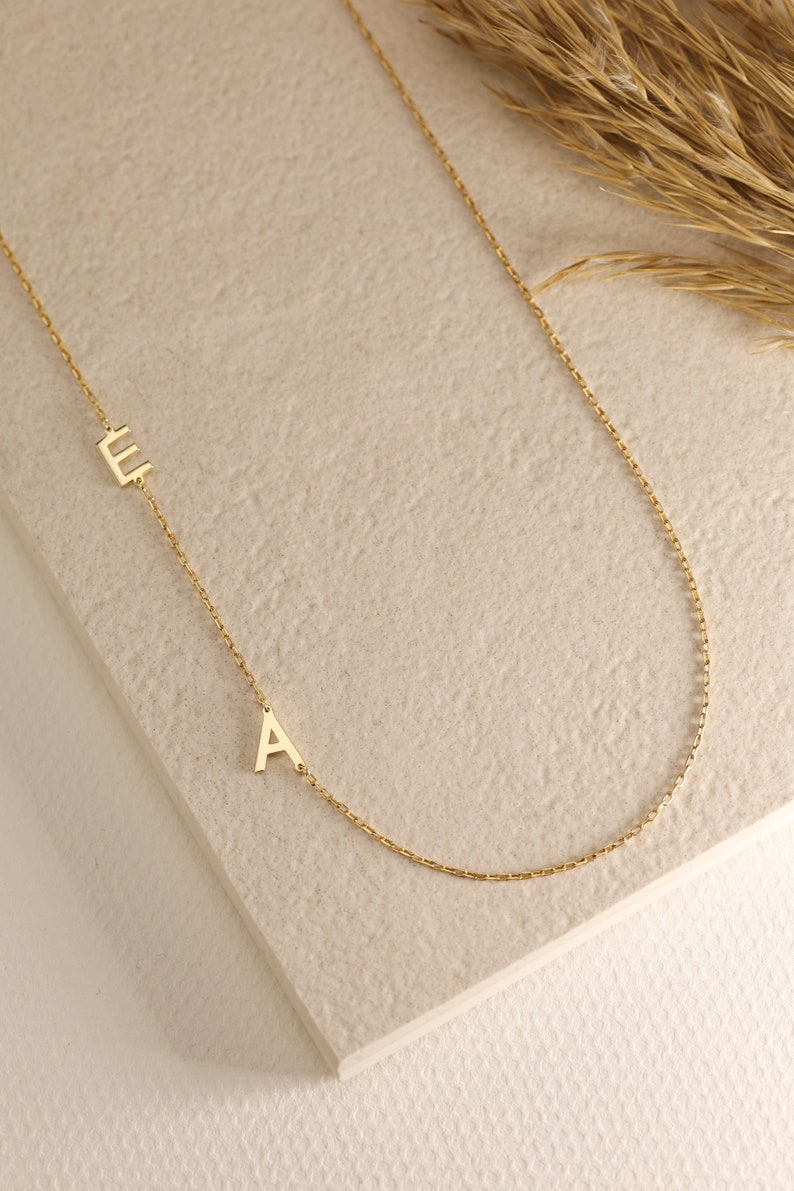 Gold Initial Necklace, Sideways Initial Necklace, Custom Letter Necklace, Personalized Jewelry, Gift For Her, Christmas Gift, Mothers Gifts image 4