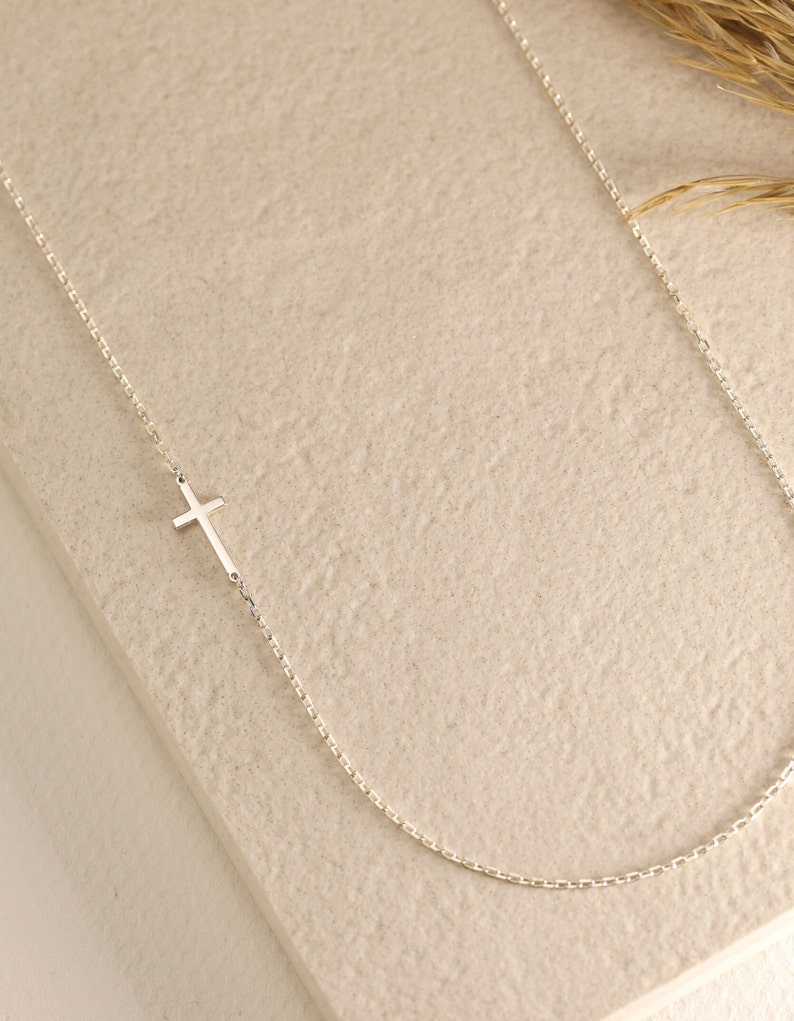 Sideways Cross Necklace, Dainty Gold Cross Necklace, Gift for Her, Tiny Cross Necklace, Confirmation Gift, Baptism Gift, Minimalist Necklace image 7