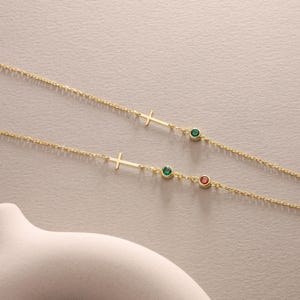 Cross Bracelet with Birthstone, Dainty silver and gold Cross Bracelet, Confirmation Gift, Baptism Gift, Christmas Gift For Her, Couples Gift, Friendship Bracelet, gift for mom, mothers day gift