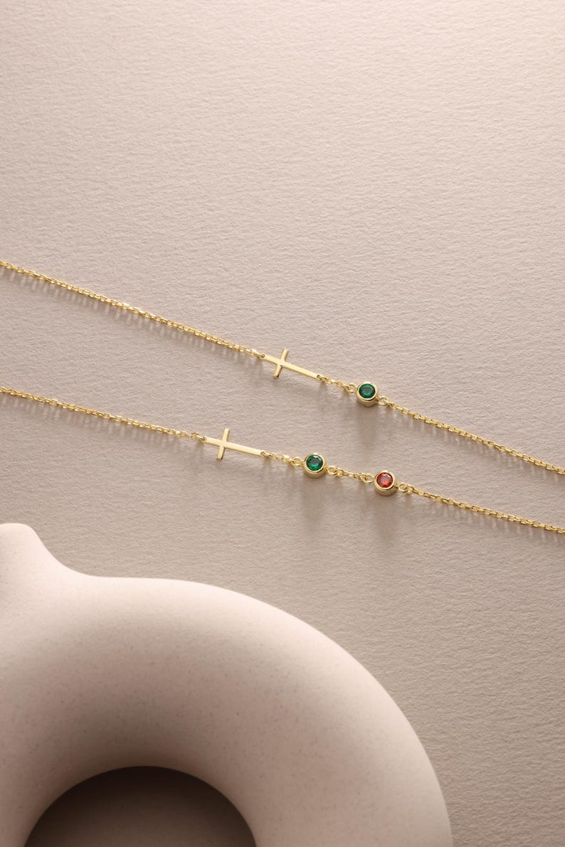 Cross Bracelet with Birthstone, Dainty silver and gold Cross Bracelet, Confirmation Gift, Baptism Gift, Christmas Gift For Her, Couples Gift, Friendship Bracelet, gift for mom, mothers day gift
