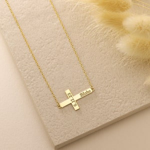 Personalized Cross name necklace, Baptism Gift, Engraved Cross Necklace with Name, Christian Gifts for Christening, Christmas Gift image 2