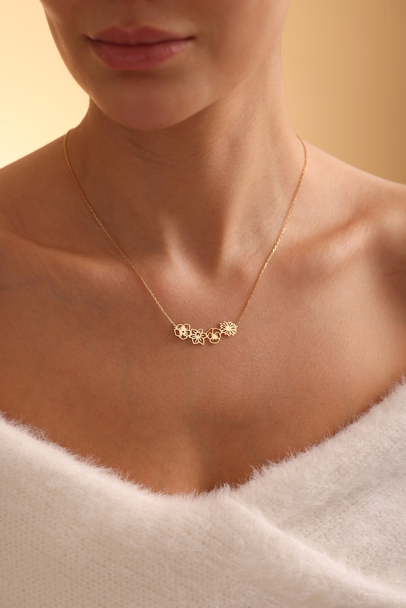 Zierliche Geburtsblumen-Halskette, Geburtsblumenstrauß-Halskette, Oma-Geschenk, Geburtsblumen-Schmuck, Geburtsblumen-Familiengeschenk, Muttertagsgeschenke Bild 2