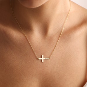 Cross name necklace, Baptism Gift, Personalized Cross Necklace with Name, Christian Gifts for Christening, Minimalist Necklace, Gift For Her image 3