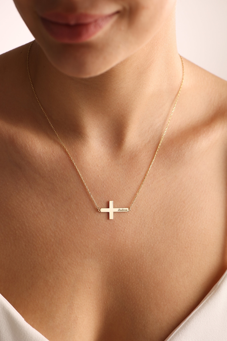 Cross name necklace, Baptism Gift, Personalized Cross Necklace with Name, Christian Gifts for Christening, Minimalist Necklace, Gift For Her image 3