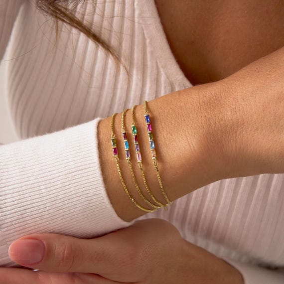 Personalized Gold Birthstone Bracelet, Family Birthstone Bracelet, Custom Mom Bracelet with Kids Birthstones, Christmas Gift For Her