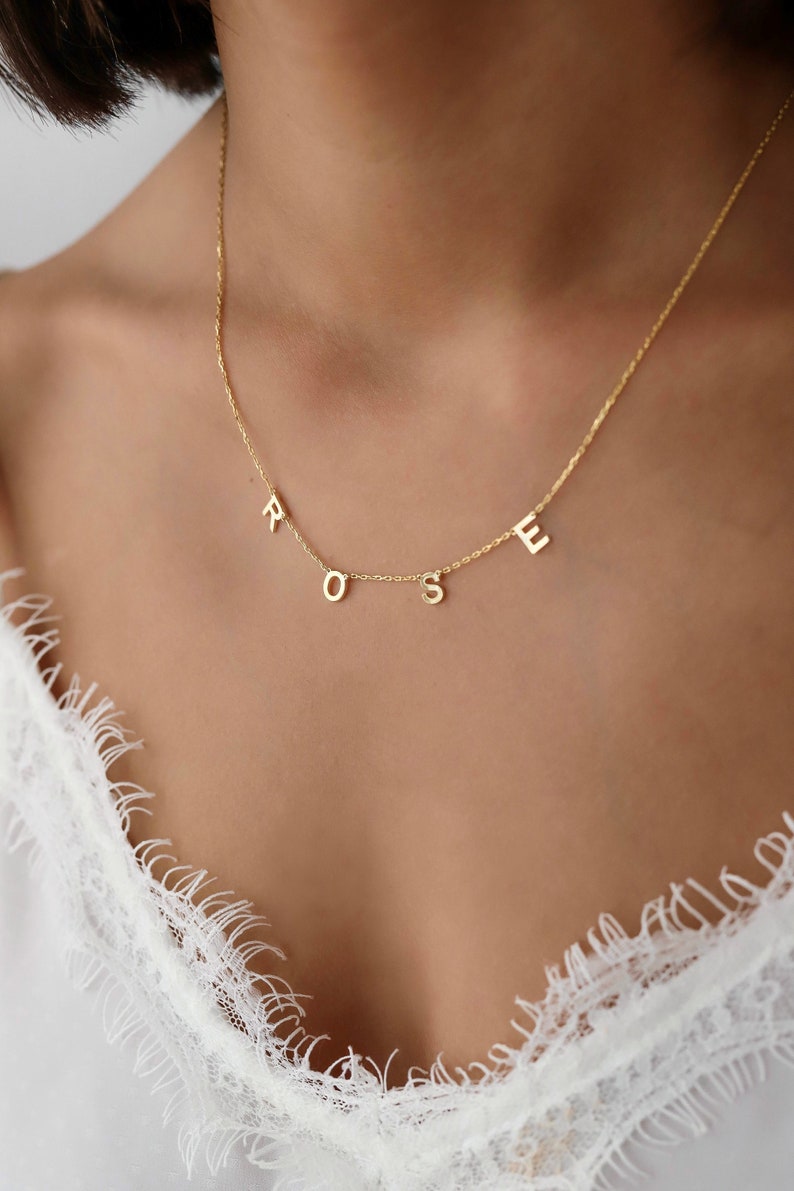 Custom Letter Necklace, Personalized Initial Name Jewelry, Spaced Letter Necklace, Gold Dainty Necklace, Monogram Necklace, Gift For Her image 4