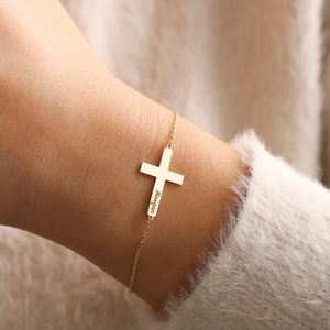 Cross Name Bracelet, Baptism Gift, Personalized Cross Bracelet with Name, Christian Gifts for Christening, Custom Bracelet , Gift For Her image 2