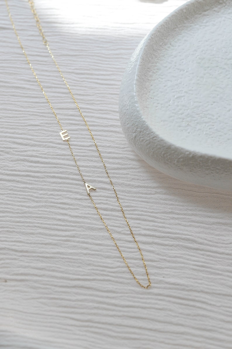 14K Solid GOLD Sideways Initial Necklace, Perfect Gift for Her, Personalized Sideways Necklace, Christmas Gift, Letter Necklace Gift For Her image 9