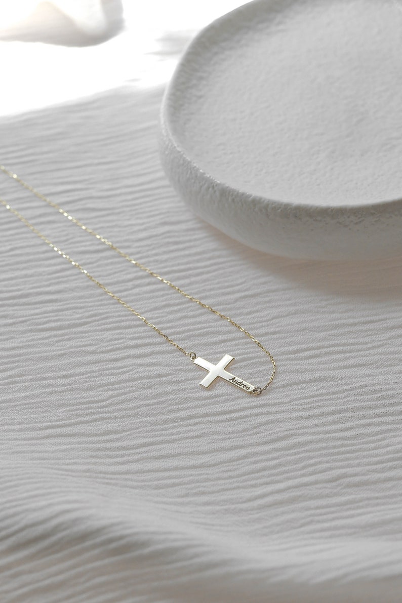 Cross name necklace, Baptism Gift, Personalized Cross Necklace with Name, Christian Gifts for Christening, Minimalist Necklace, Gift For Her image 6
