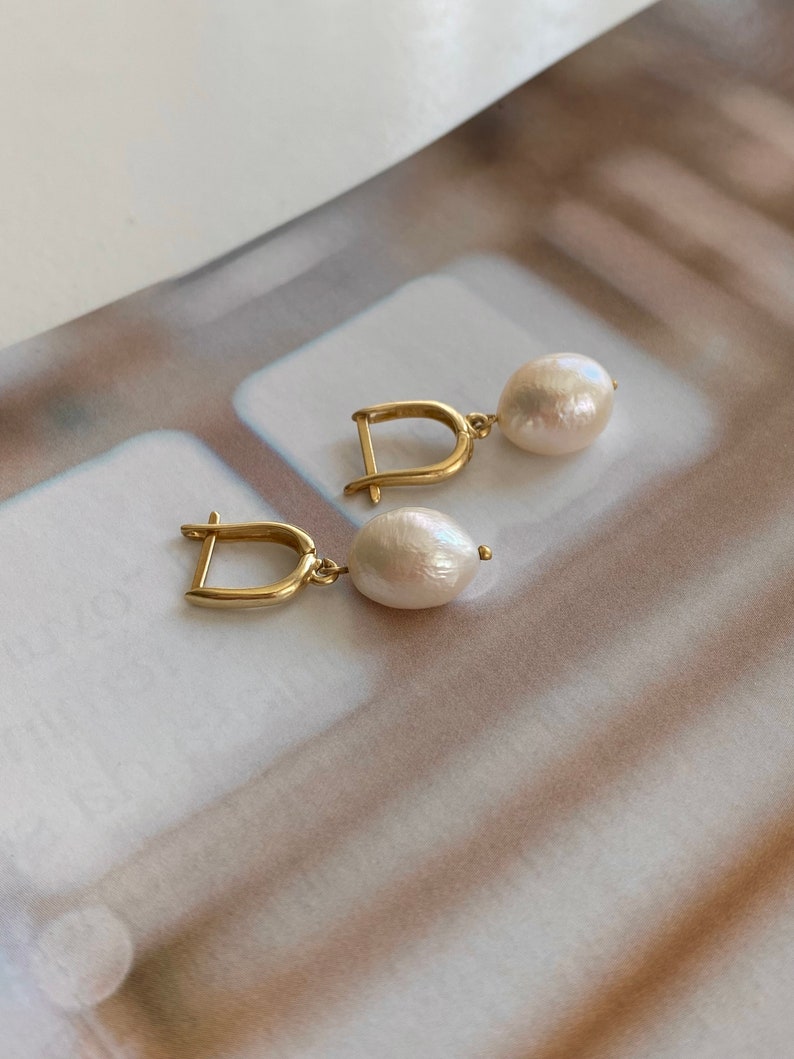 Pearl Drop Earrings, Baroque Pearl Earrings, Vintage Style Earrings, Pearl Jewelry, Wedding Earrings, Bridesmaid Gifts, Bridal Earrings image 5