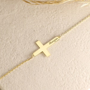 Cross Name Bracelet, Baptism Gift, Personalized Cross Bracelet with Name, Christian Gifts for Christening, Custom Bracelet , Gift For Her image 7