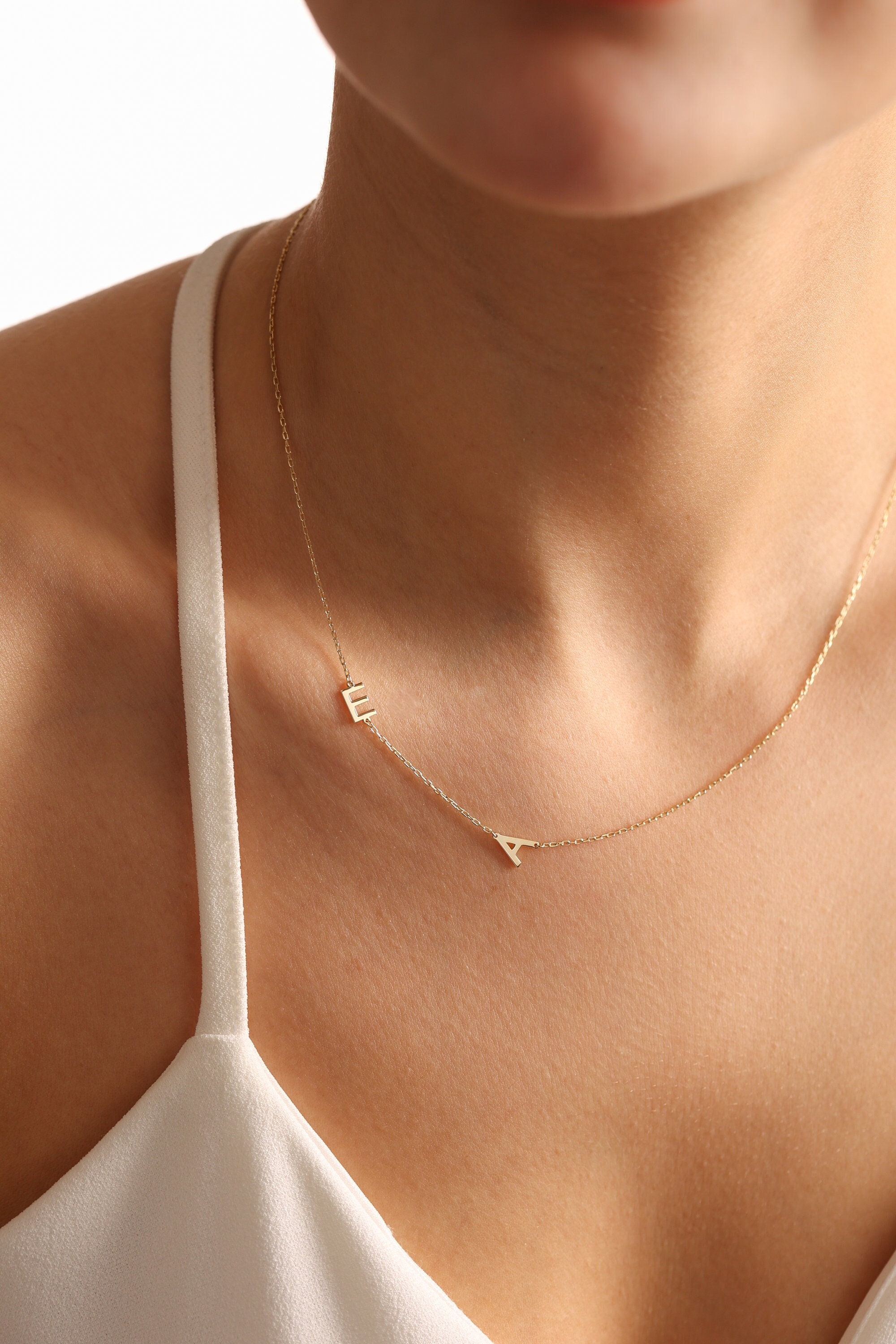 Gold Initial Necklace, Sideways Initial Necklace, Custom Letter Necklace, Personalized Jewelry, Gift For Her, Christmas Gift, Mothers Gifts