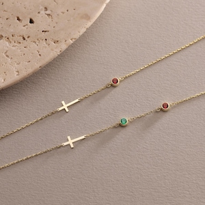 Cross Bracelet with Birthstone, Dainty silver and gold Cross Bracelet, Confirmation Gift, Baptism Gift, Christmas Gift For Her, Couples Gift, Friendship Bracelet, gift for mom, mothers day gift