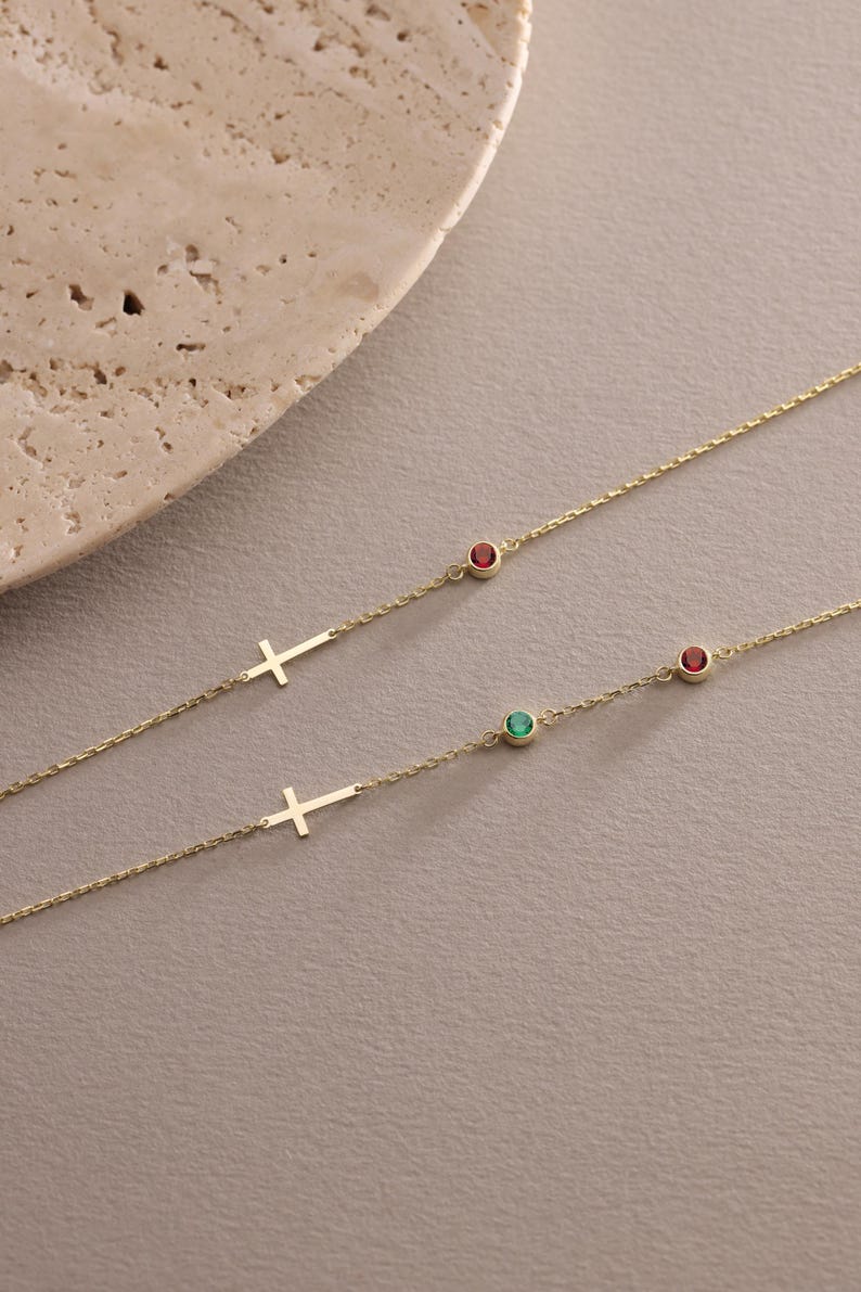 Cross Bracelet with Birthstone, Dainty silver and gold Cross Bracelet, Confirmation Gift, Baptism Gift, Christmas Gift For Her, Couples Gift, Friendship Bracelet, gift for mom, mothers day gift