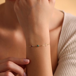 Cross Bracelet with Birthstone, Dainty silver and gold Cross Bracelet, Confirmation Gift, Baptism Gift, Christmas Gift For Her, Couples Gift, Friendship Bracelet, gift for mom, mothers day gift