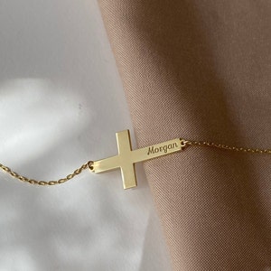 Cross Name Bracelet, Baptism Gift, Personalized Cross Bracelet with Name, Christian Gifts for Christening, Custom Bracelet , Gift For Her image 9