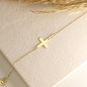 Cross Name Bracelet, Baptism Gift, Personalized Cross Bracelet with Name, Christian Gifts for Christening, Custom Bracelet , Gift For Her image 3