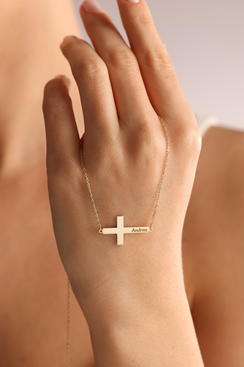 Cross name necklace, Baptism Gift, Personalized Cross Necklace with Name, Christian Gifts for Christening, Minimalist Necklace, Gift For Her image 2