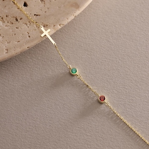 Cross Bracelet with Birthstone, Dainty silver and gold Cross Bracelet, Confirmation Gift, Baptism Gift, Christmas Gift For Her, Couples Gift, Friendship Bracelet, gift for mom, mothers day gift