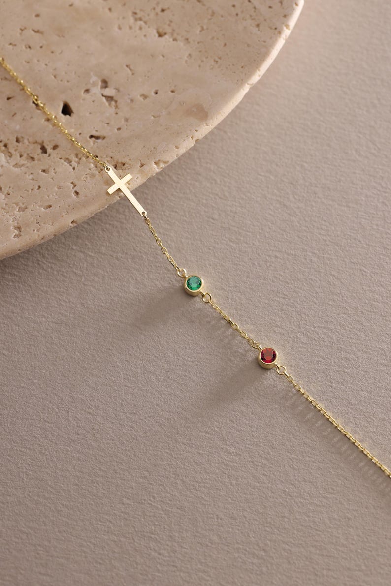 Cross Bracelet with Birthstone, Dainty silver and gold Cross Bracelet, Confirmation Gift, Baptism Gift, Christmas Gift For Her, Couples Gift, Friendship Bracelet, gift for mom, mothers day gift