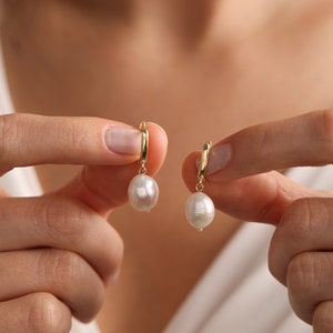 Pearl Drop Earrings, Baroque Pearl Earrings, Vintage Style Earrings, Pearl Jewelry, Wedding Earrings, Bridesmaid Gifts, Bridal Earrings image 3