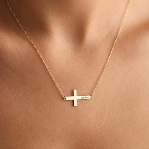 Cross name necklace, Baptism Gift, Personalized Cross Necklace with Name, Christian Gifts for Christening, Minimalist Necklace, Gift For Her image 5