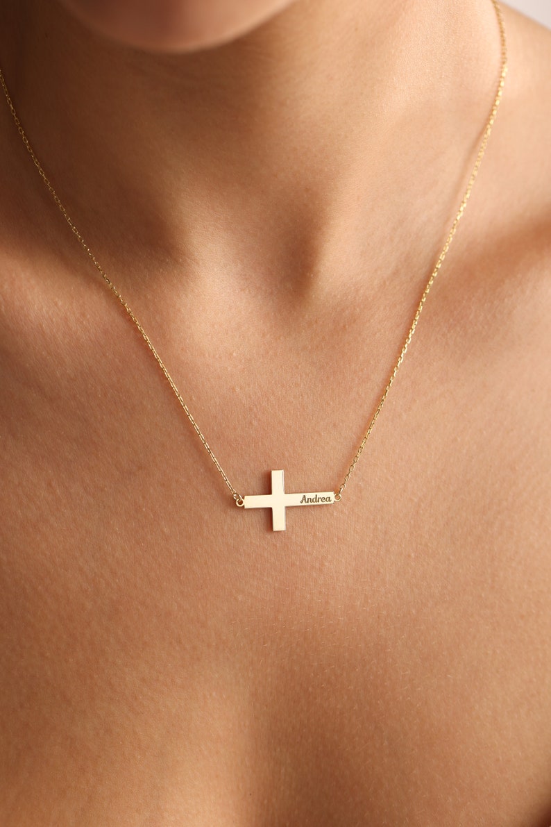 Cross name necklace, Baptism Gift, Personalized Cross Necklace with Name, Christian Gifts for Christening, Minimalist Necklace, Gift For Her image 5