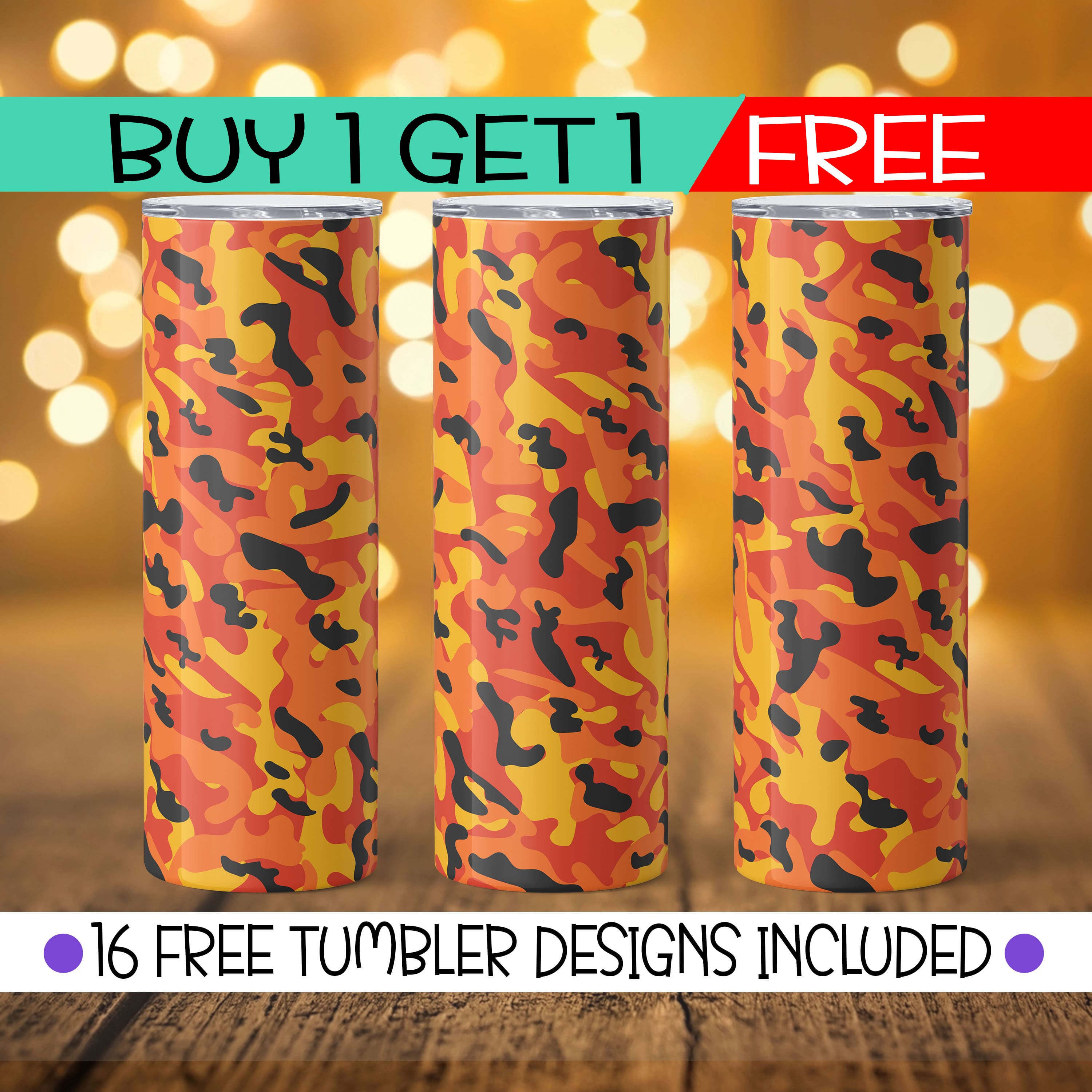 Orange Camouflage Tumbler Wrap PNG — drypdesigns