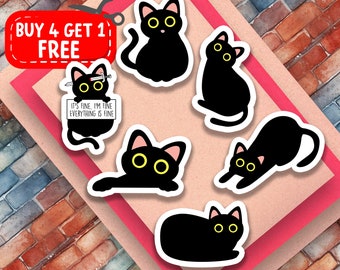 Pegatinas de gato negro Pegatinas de meme de gato Pegatina de amantes de los gatos Regalos de persona de gato Paquete de pegatinas para computadora portátil Paquete de pegatinas estéticas Pegatinas de vaso