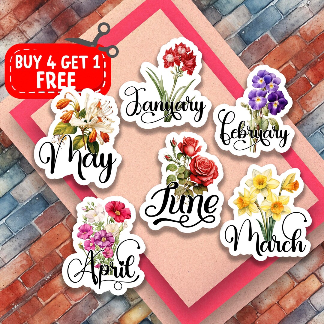Rose Birth Flower Sticker Pack Wild Flower Stickers Birth Flower Gift ...