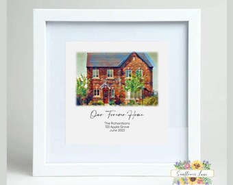 New Home Personalised Print Gift, First Home, Housewarming Gift, Home Print, Our First Home, House Painting Print, Watercolour Effect Print